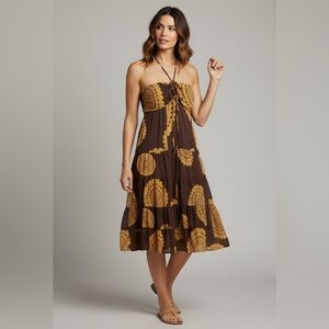 TRINA TURK Dress Silk Tiered Floral Halter Empire Midi